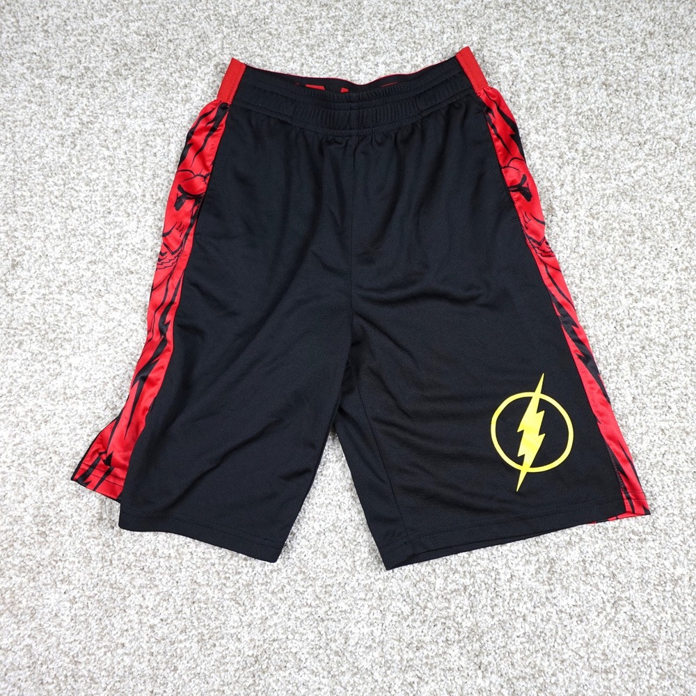 DC Comics The Flash Kids Athletic Shorts Black Red Justice League Size 10/12